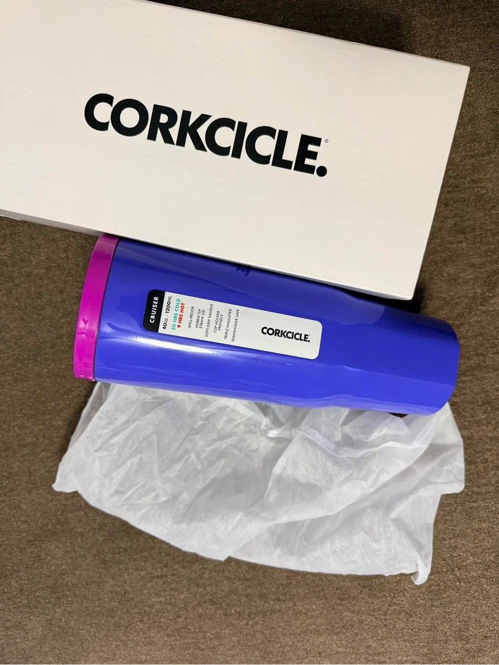 Corkcicle Cruiser Tumbler (80’s Windbreaker) in Vibrant Purple with Pink Lid